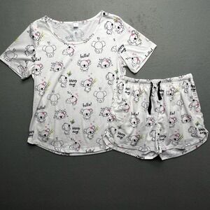 FEIFEIYU Koala Pajama Set Women's Size S Sleepwear Top Shorts White Cute